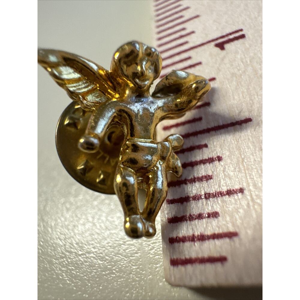 Yellow Gold Cherub Tie Tack Lapel Pin Brooch 1" Vintage Estate Piece